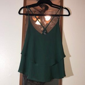 Forever 21 Green spaghetti strap flowy ruffle tank